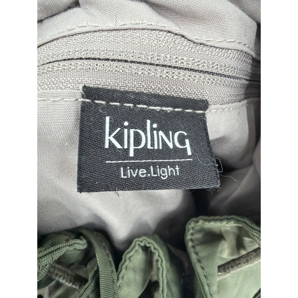 Kipling Elijah‎ Small Crinkle Nylon Backpack Olive Green with Monkey Keychain